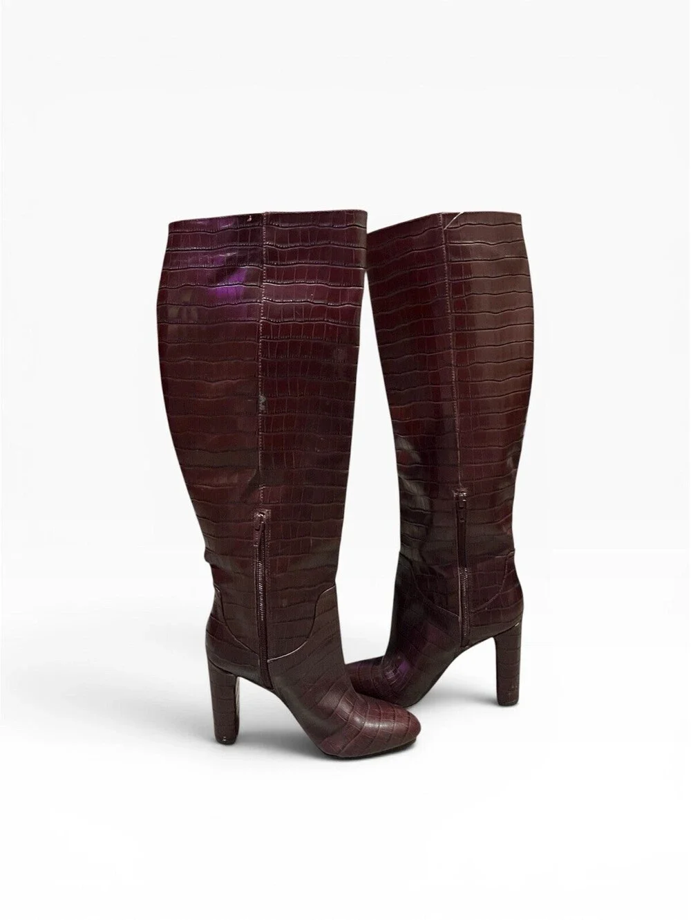 Antonio Melani Burgundy Croc Leather Knee High Boots Womens 6M AS IS TLC